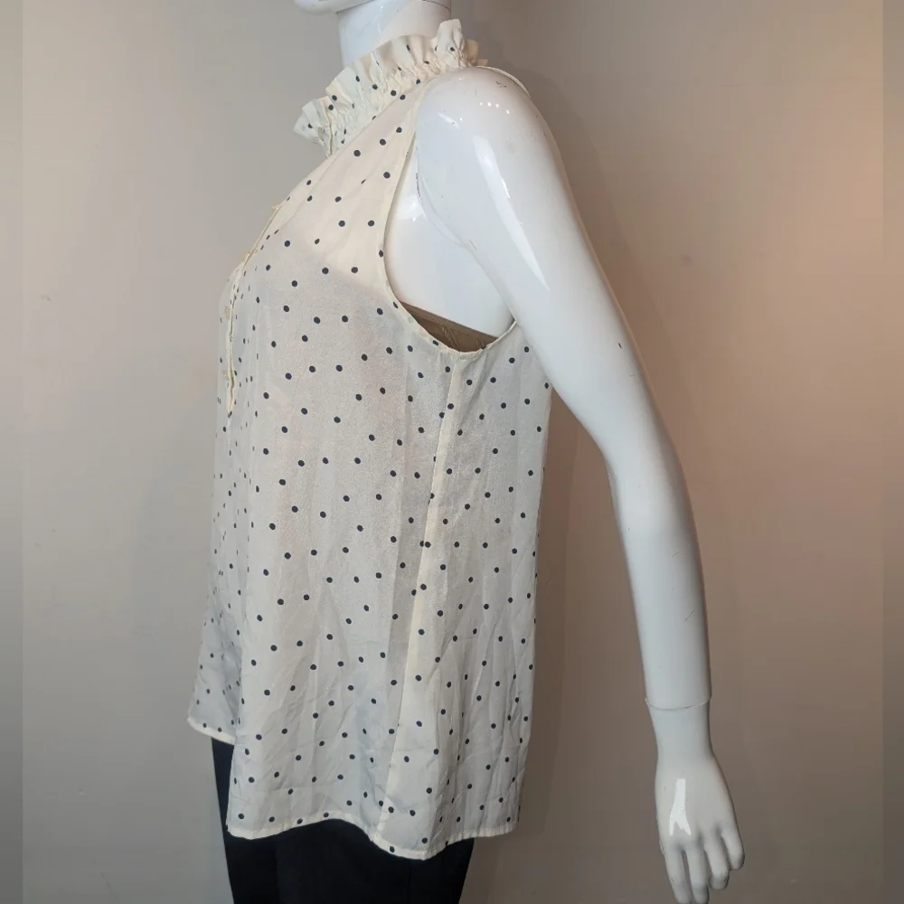 J. Crew Cream Sleeveless Ruffle Neck Polka Dot Blouse - Picture 7 of 7